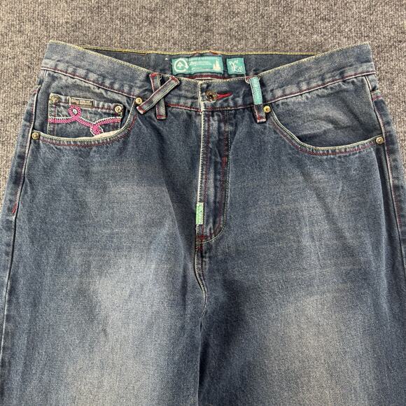 Y2K LRG Denim Jeans Baggy Embroidered Sugar Skull Rare Vintage Size 36 - Picture 2 of 11